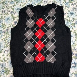 Argyle Sweater Vest in Black and Red